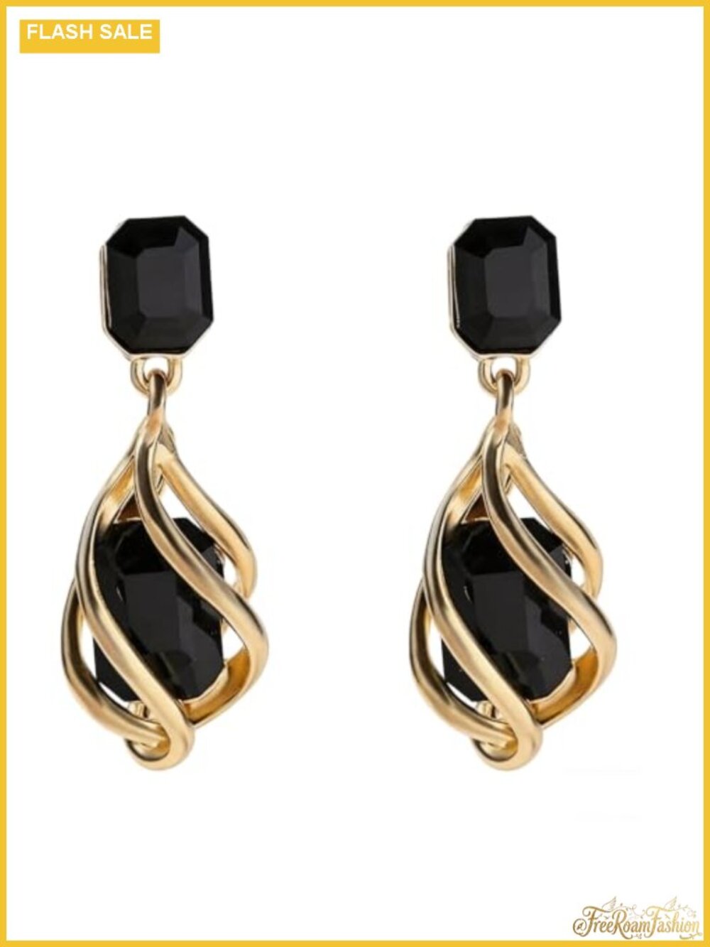 Gold Tone Rhinestone Rectangle Drop Earrings for Women Vintage Formal